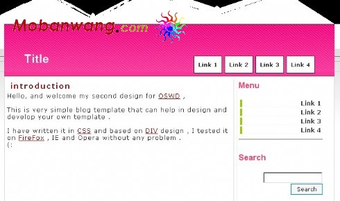 水红色简单BLOG网页模板